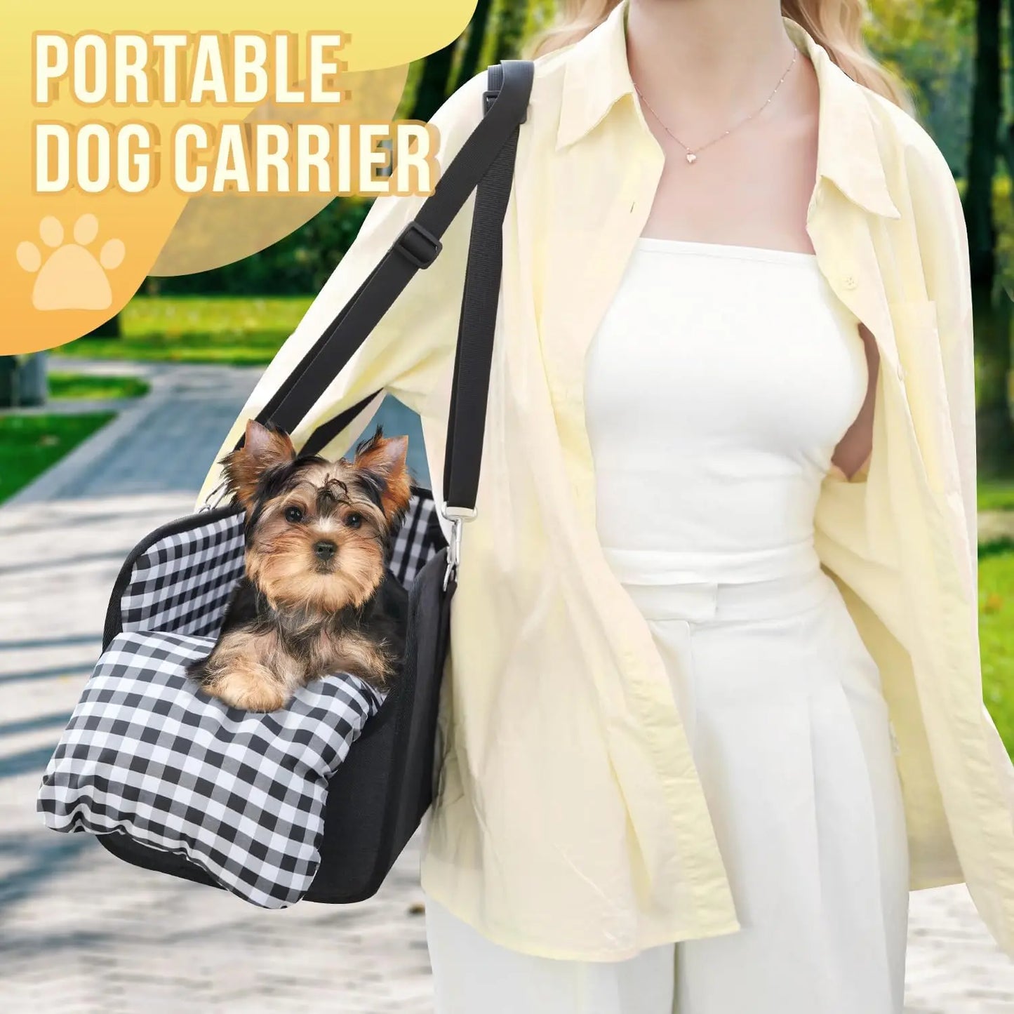 Premium Center Mount Car Pet Booster Seat for Small Cats & Dogs (Under 11 Lbs) - Car Accessories, Anti-Collapse Carrier Bag, Elevated Design, Plush Mat, Secure Safety Tether, Plaid Pattern, Safety Restraint, Cars Accessories