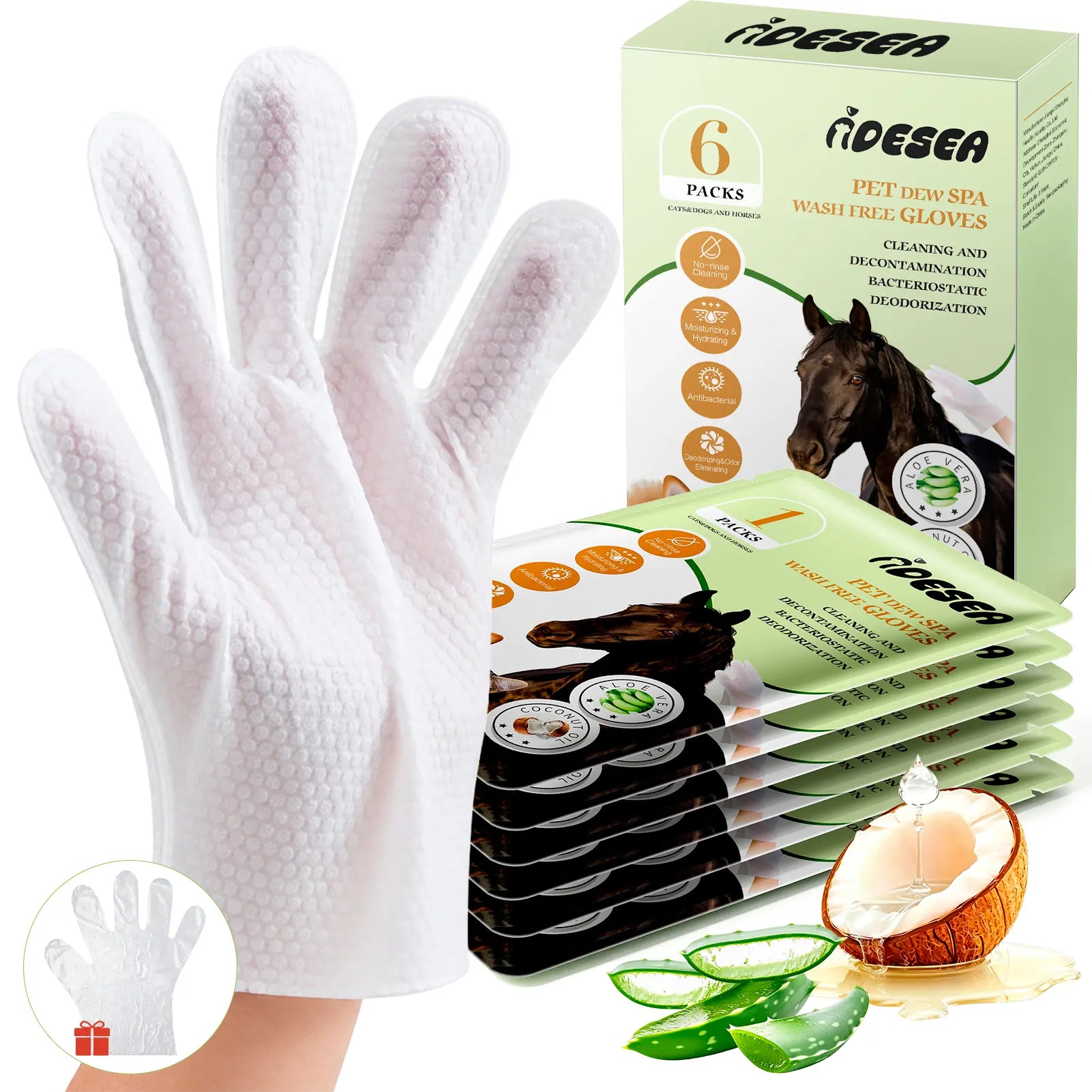 Dog & Cat Cleaning Glove Wipes, No-Rinse Grooming Wipes for Paws, Coat and Everyday Cleanup, Extra-Thick Individually Wrapped Pet Wipes for Home and Travel