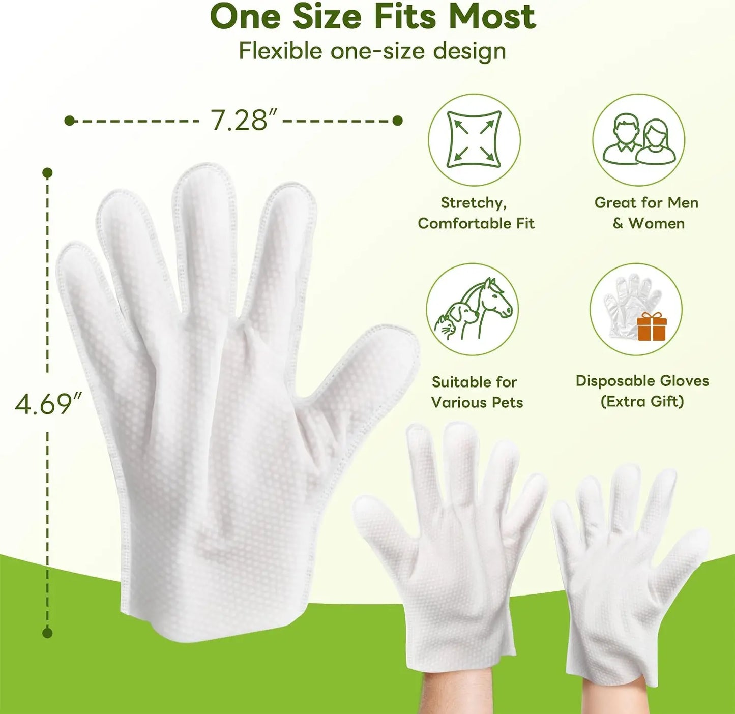 Dog & Cat Cleaning Glove Wipes, No-Rinse Grooming Wipes for Paws, Coat and Everyday Cleanup, Extra-Thick Individually Wrapped Pet Wipes for Home and Travel