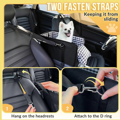 Premium Center Mount Car Pet Booster Seat for Small Cats & Dogs (Under 11 Lbs) - Car Accessories, Anti-Collapse Carrier Bag, Elevated Design, Plush Mat, Secure Safety Tether, Plaid Pattern, Safety Restraint, Cars Accessories