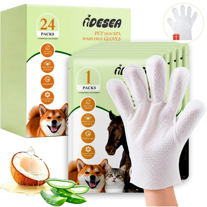 Dog & Cat Cleaning Glove Wipes, No-Rinse Grooming Wipes for Paws, Coat and Everyday Cleanup, Extra-Thick Individually Wrapped Pet Wipes for Home and Travel
