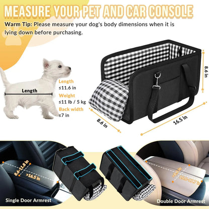 Premium Center Mount Car Pet Booster Seat for Small Cats & Dogs (Under 11 Lbs) - Car Accessories, Anti-Collapse Carrier Bag, Elevated Design, Plush Mat, Secure Safety Tether, Plaid Pattern, Safety Restraint, Cars Accessories